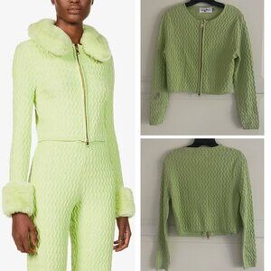 House of Sunny Green Textured Knit Full Zip Up Cardigan Sweater 37669